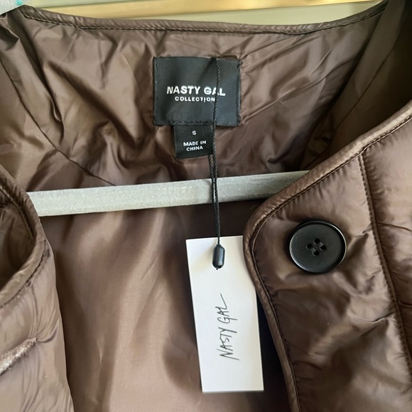 Brown Cropped Quilted Button Down Puffer Coat - Picture 5 of 7